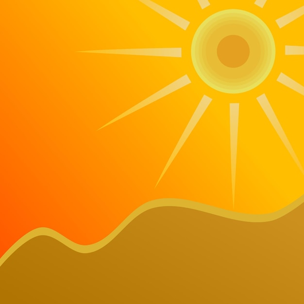 Vector hot weather and summer day hot weather in the desert sunny background and orange sun