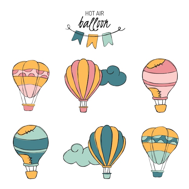 Hotairballon doodle vector stickers