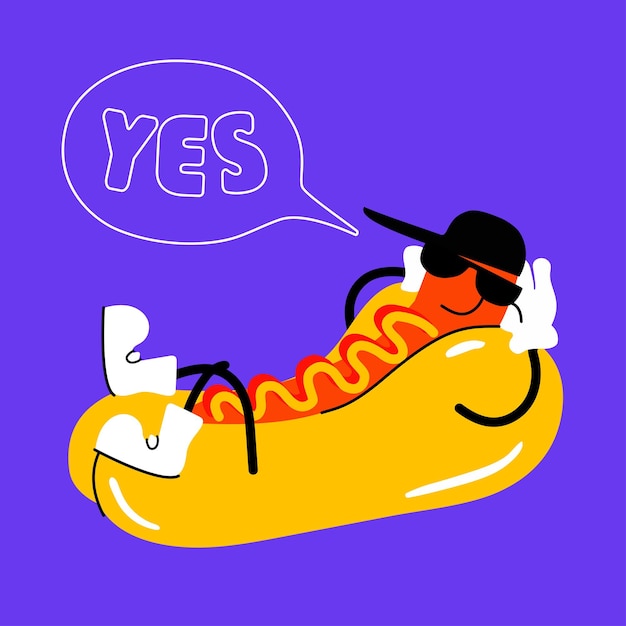 Hotdog Character Pointing Food illustration