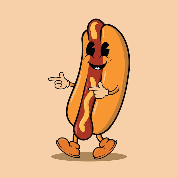 Hotdog Enjoy Mascot Design Hand Draw Vintage Style