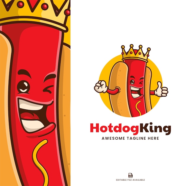 Hotdog King Mascot Cartoon Logo