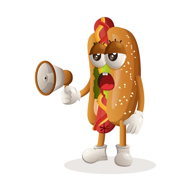 Hotdog mascot design holding megaphone