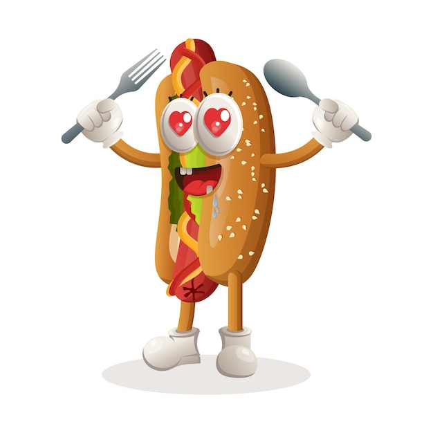 Hotdog mascot design holding spoon and fork