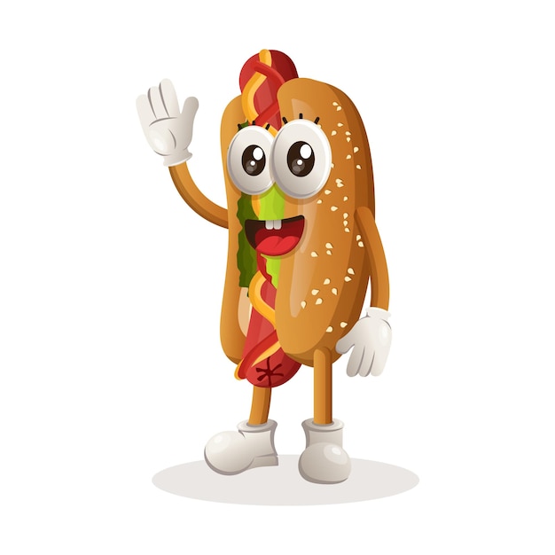 Hotdog mascot design waving hand