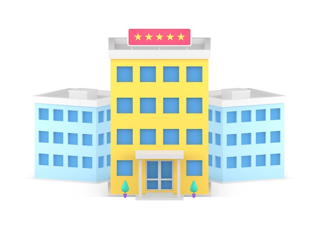 Hotel booking apartment reservation service urban street building infrastructure 3d icon vector