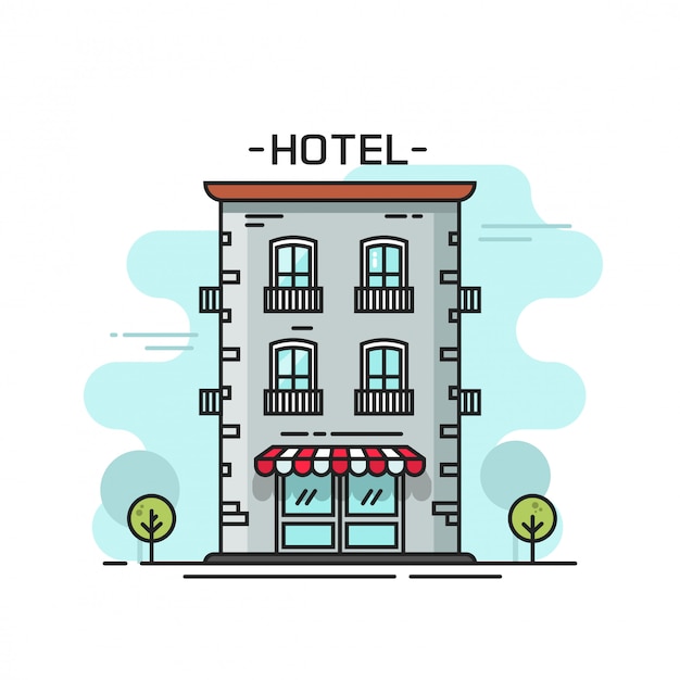 Hotel building vector illustration line outline art