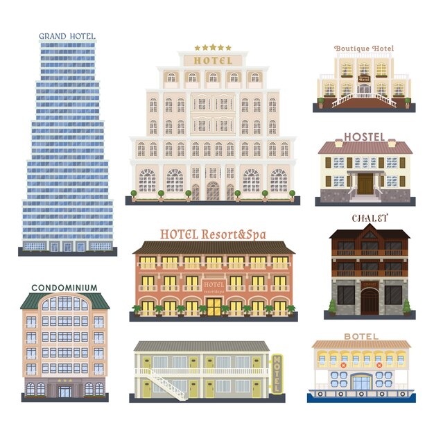 Vector hotel buildings  illustration.