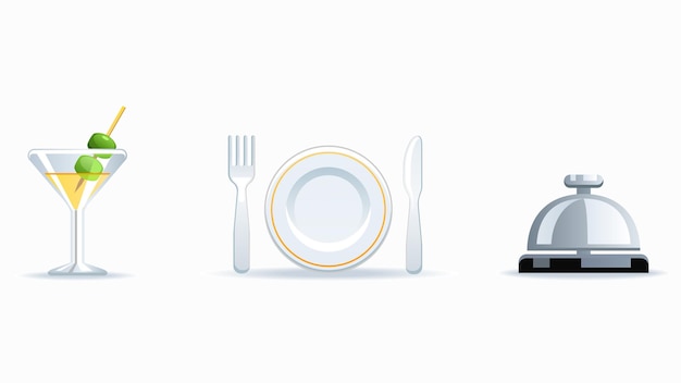 Hotel facilities icons illustrations with isolated white background