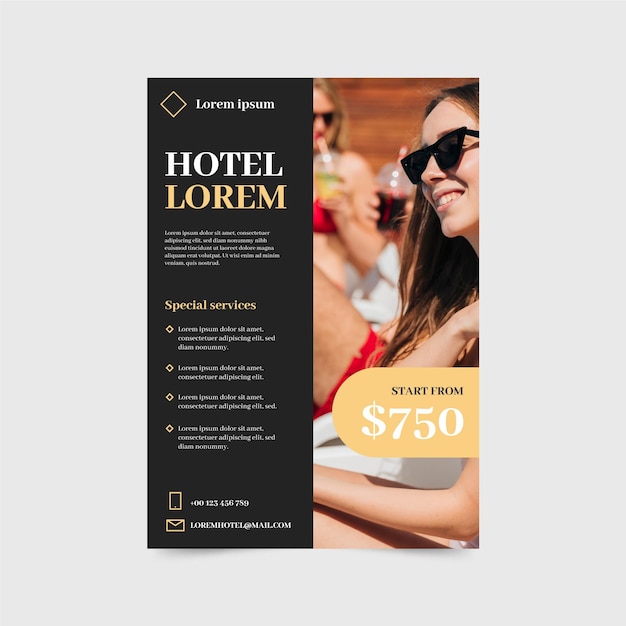 Hotel information flyer template with photo