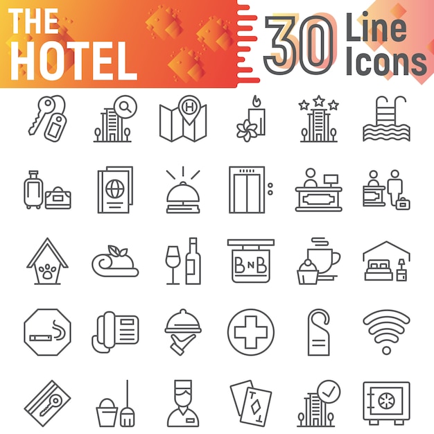 Hotel line icon set, service symbols collection,