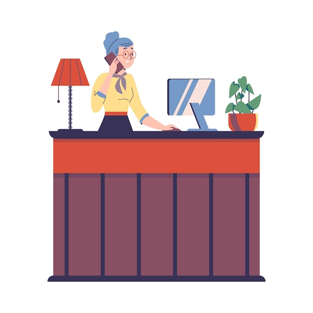 Hotel receptionist making apartments reservation vector illustration isolated