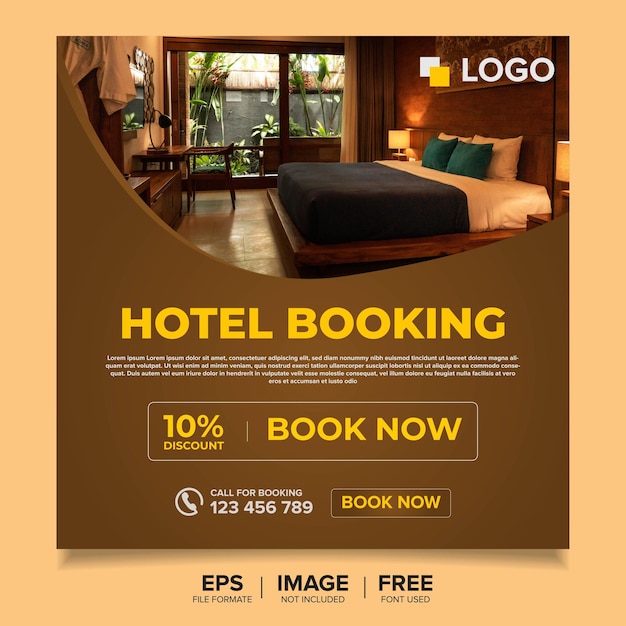 Hotel and resort booking square banner post template