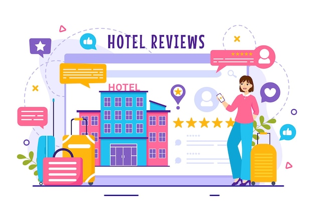 Hotel Reviews Illustration with Rating Service User Satisfaction to Customer Product or Experience