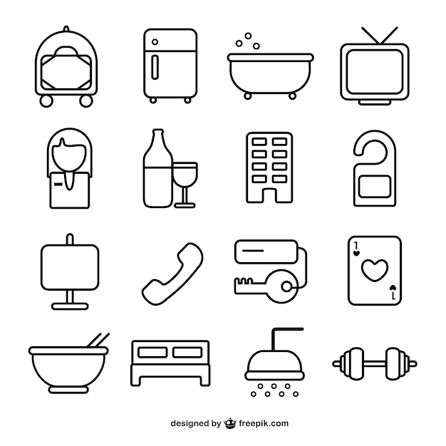 Hotel room line icons