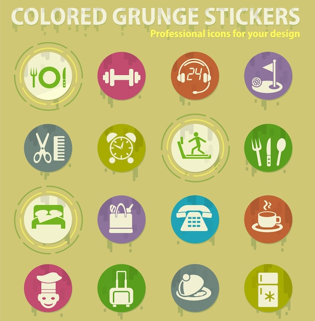 Hotel service colored grunge icons