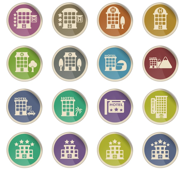 Hotel vector icons in the form of round paper labels