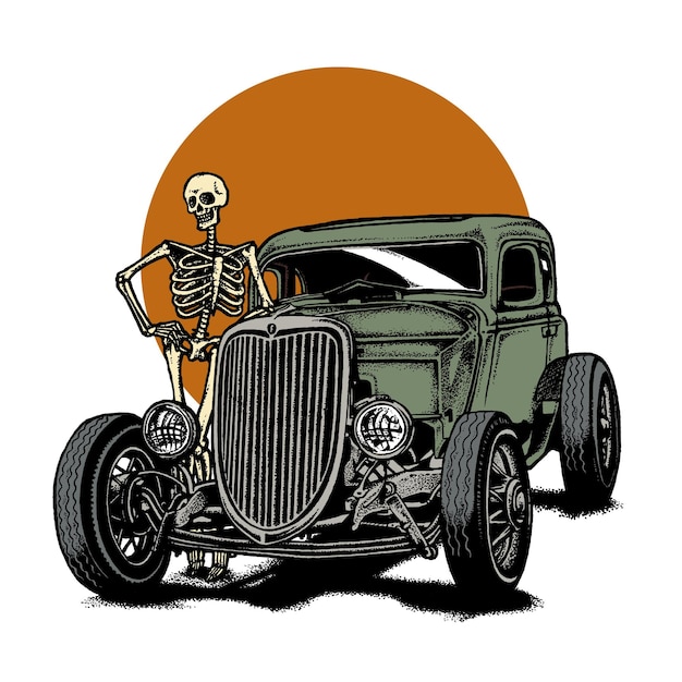 Hotrod and skull vector design