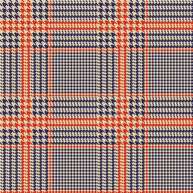 Hounds-tooth seamless vector pattern. Geometric print in blue and orange color. Glen plaid.