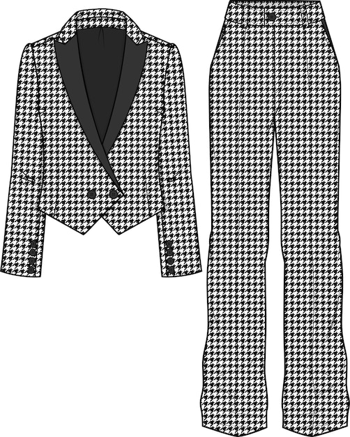 HOUNDSTOOTH CROP WOMEN BLAZER AND STRAIGHT CUT PANTS CORPORATE WEAR VECTOR