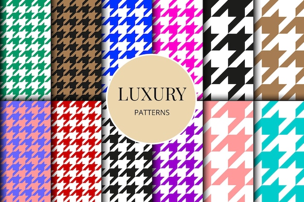 Houndstooth seamless patterns set Fabric background Classical checkered textile collection