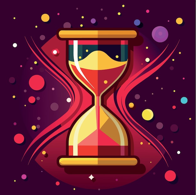 Hourglass or sandglass on red dark background with decoration light bokeh using as Party always end