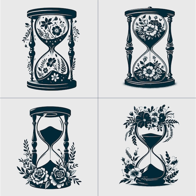 Vector hourglass svg sand glass svg flower hourglass svg vintage hourglass svg floral hourglass svg