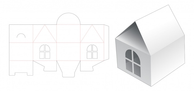 House box with window die cut template