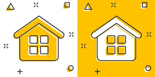 House building icon in comic style Home apartment vector cartoon illustration pictogram House dwelling business concept splash effect