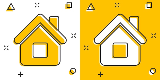 House building icon in comic style Home apartment vector cartoon illustration pictogram House dwelling business concept splash effect