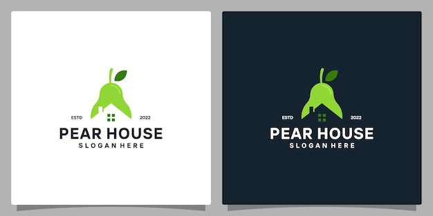 House building and pear logo design Premium vectors