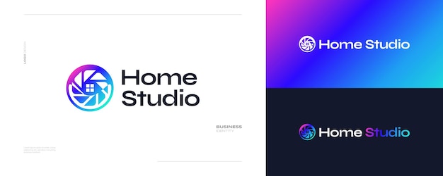 House and Camera Lens Logo Design with Colorful Gradient Style Suitable for Photography Studio Cinema or Movie Company Logo