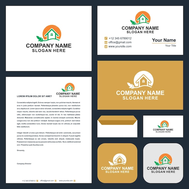 House carehouse logohome logoecogreenvector logo and business card