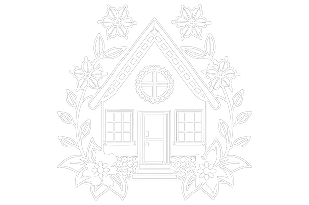 house coloring page for adults and silhouette house