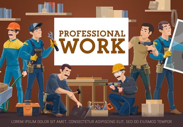 House construction and repair worker vector banner