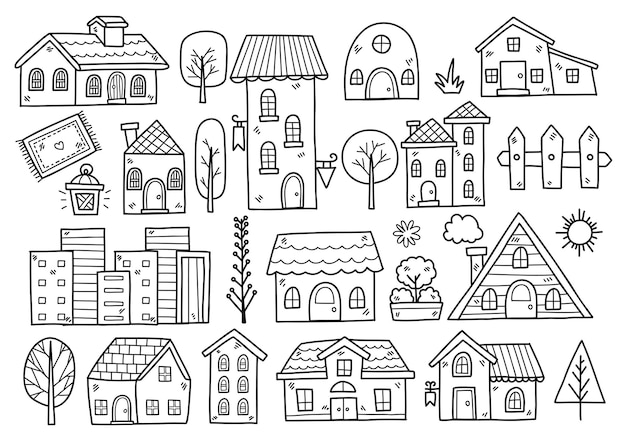 House doodle objects vector illustration for banner