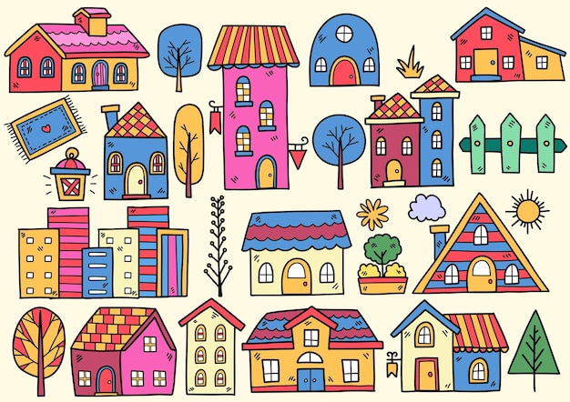 House doodle objects vector illustration for banner