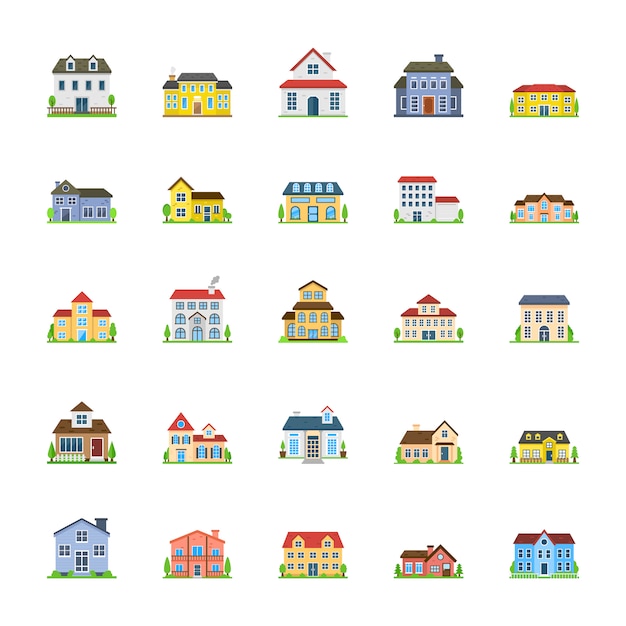 House Exterior Flats Icons