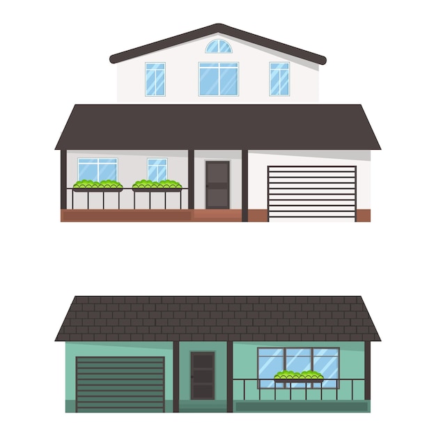 House exterior front view home facade cottage modern architecture buildings in flat style Vector