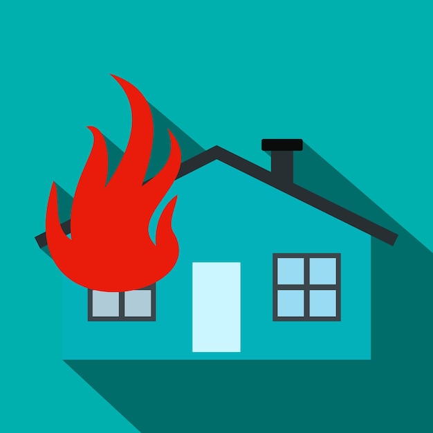 Vector house on fire flat icon on a blue background