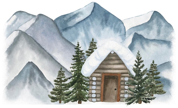 House in the forest watercolor illustration