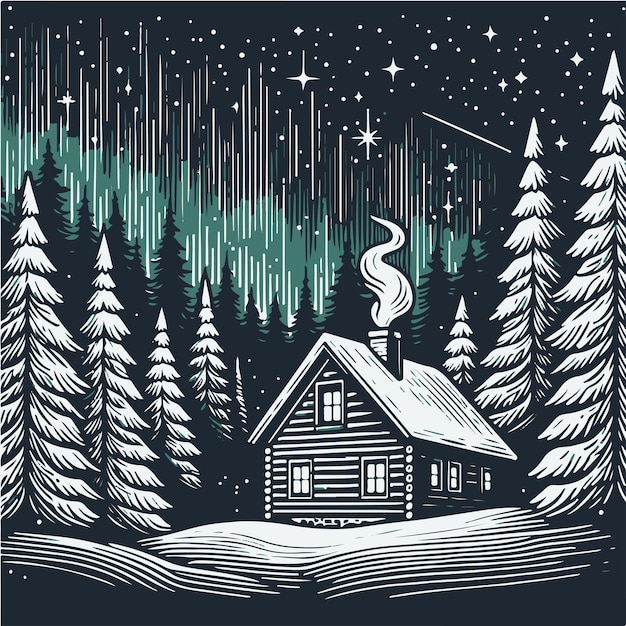 a house in the forest with a star on the top