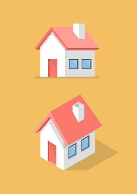 House in front view and isometric icon. Vector illustration