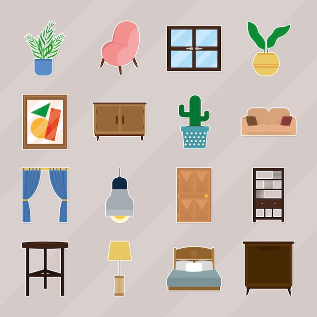 House furniture icon set design