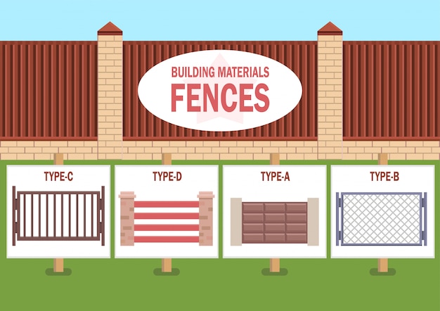 Vector house gates and fences types flat vector concept