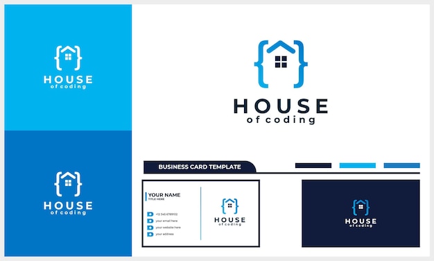 House or home with coding code logo design concept with business card template