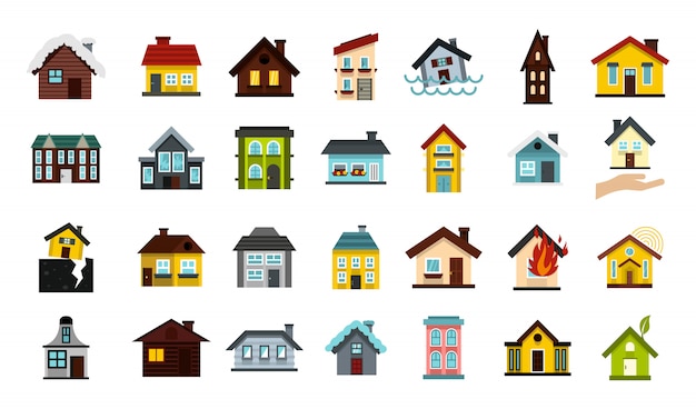 House icon set. Flat set of house vector icons collection isolated