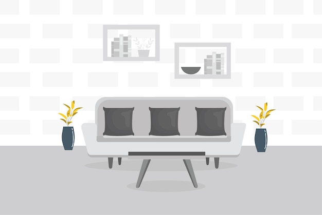 House inside scene with sofa and decoration interiors Premium Vector