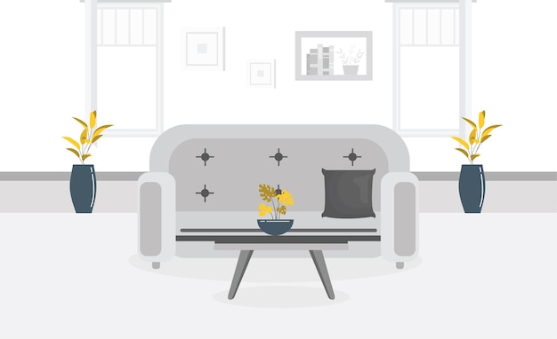 House inside scene with sofa and decoration interiors Premium Vector