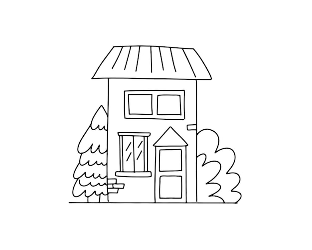 The house is drawn with a black outline Country house icon A house in a simple style