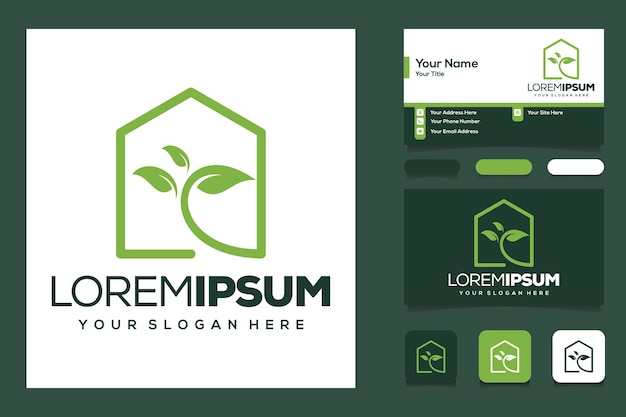 house leaf logo design template and business card